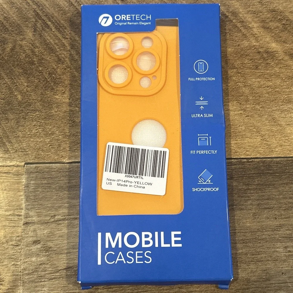 ORETECH iPhone 14 Pro Max Case 2 Screen Protectors Slim Thin Cover Orange Yellow